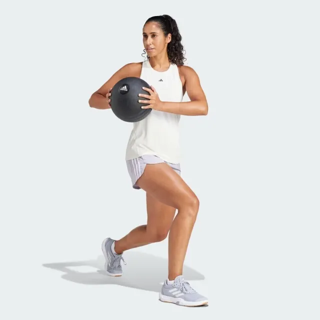 【adidas 愛迪達】Pacer WVN High 女 短褲 運動 訓練 健身 高腰 輕盈 吸濕排汗 淺灰紫(IX1064)