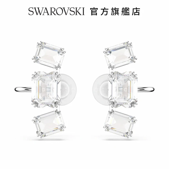 SWAROVSKI 施華洛世奇 Millenia 夾式耳環 八角形切割 白色 鍍白金色(情人節禮物)