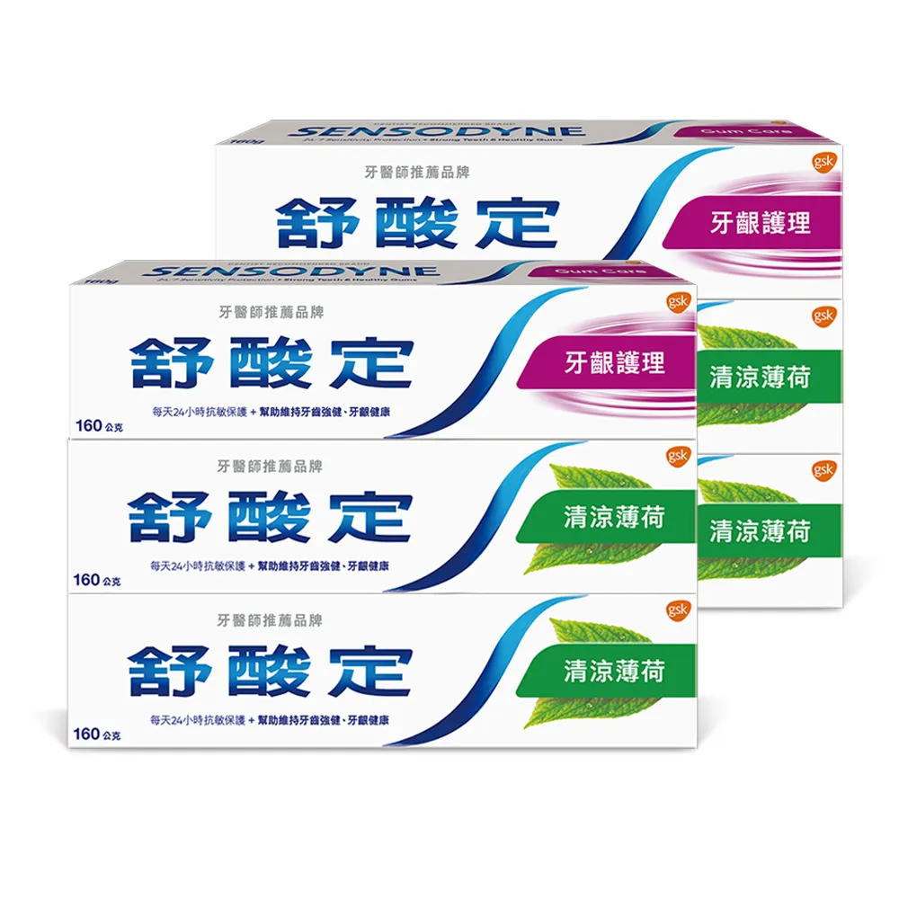 【SENSODYNE 舒酸定】日常防護 長效抗敏牙膏 超值6入(清新薄荷160gX4入+牙齦護理160gX2入)