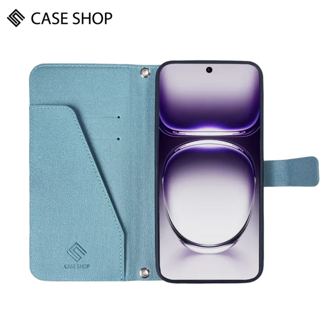 【CASE SHOP】OPPO Reno 12 Pro 前收納側掀皮套-藍(內襯卡片夾層 翻蓋站立)