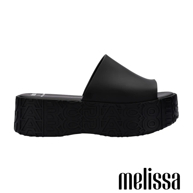 Melissa 寬帶厚底壓紋拖鞋(黑色)