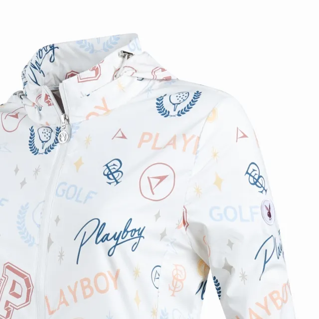 【PLAYBOY GOLF】女款可收納連帽彩色塗鴉外套-白(防風透氣/防潑水/高爾夫/KC24103-87)