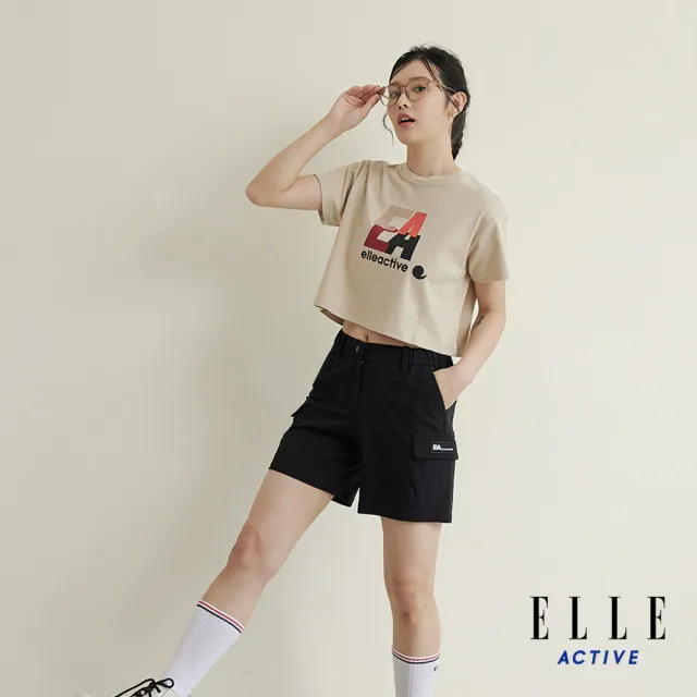 【ELLE ACTIVE】女款 短版印花短袖圓領T恤-卡其色(EA24M2W1606#82)