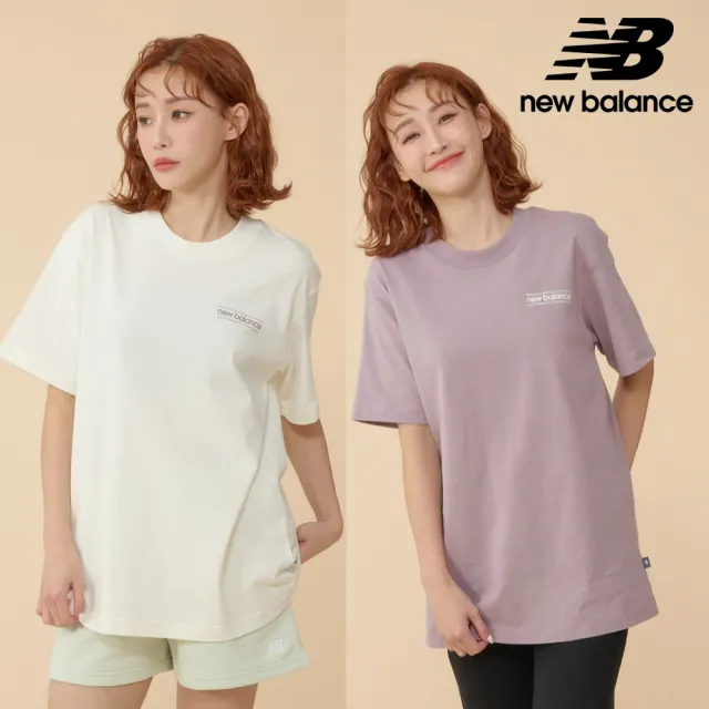 【NEW BALANCE】NB 背面圖案寬鬆短袖上衣_女性_杏白/藕紫色_WT43550ICW_WT43550SST(美版 版型偏大)