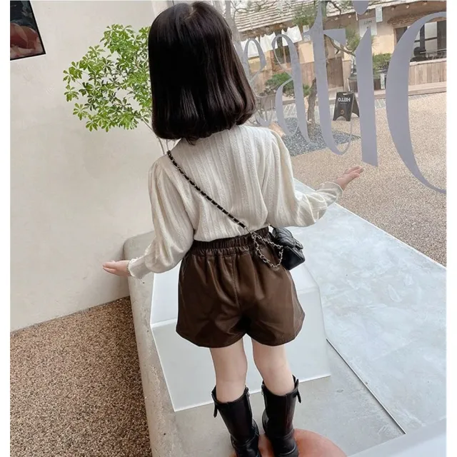 【安朵童舖】現貨韓版兒童薄款提花長袖上衣 女童德絨花邊長袖T恤 針織提花上衣 打底上衣 童裝(045/128)