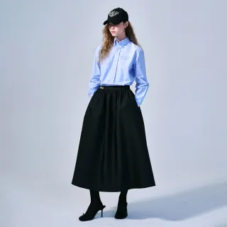 【MARDI MERCREDI】緞面長裙 黑色 象牙白刺繡LOGO 學院風 VOLUME MAXI SKIRT CRAPE