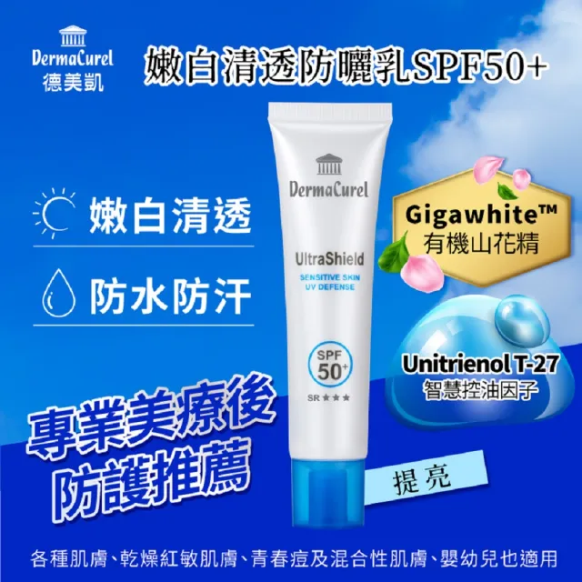 【Dermacurel 德美凱】嫩白清透防曬乳SPF50+ 40ml(物理性防曬)