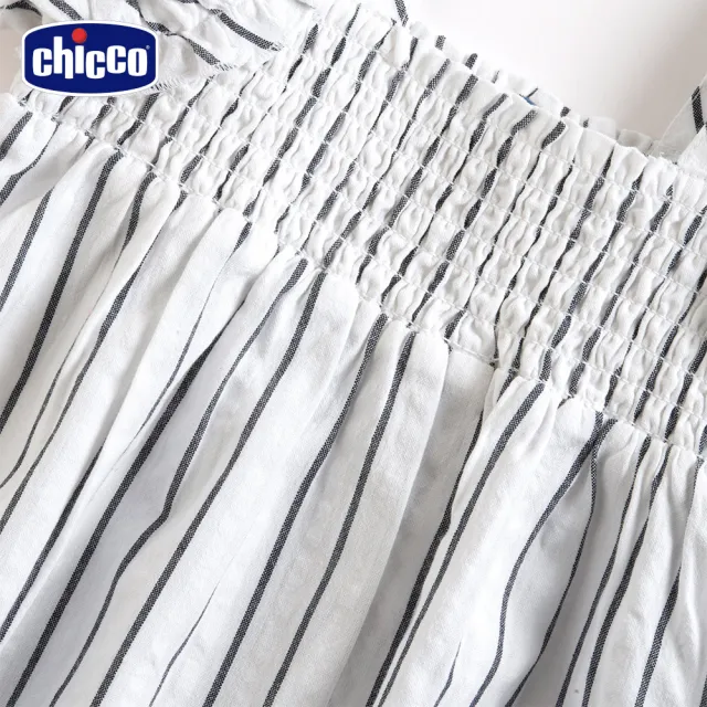 【Chicco】24SS童裝-墨藍花園-直條荷葉袖娃娃裝上衣