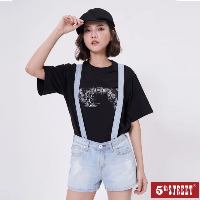 【5th STREET】雙11 女裝 吊帶短褲 吊帶褲 牛仔吊帶褲 淺藍(927015)