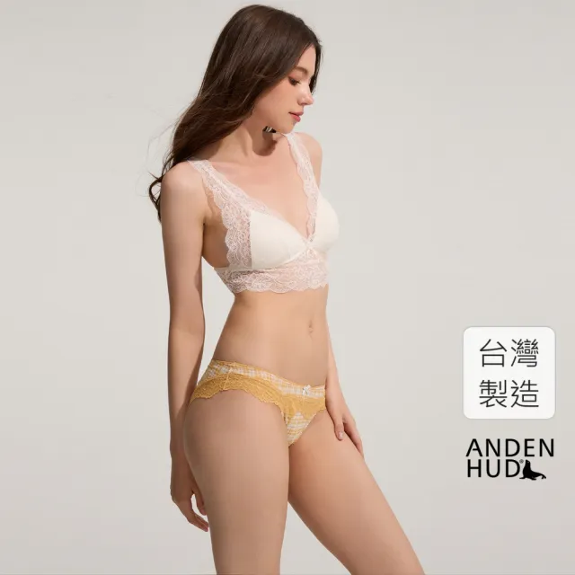 【Anden Hud】夏日丹寧．全網紗低腰三角內褲(甜橘-斜格紋)