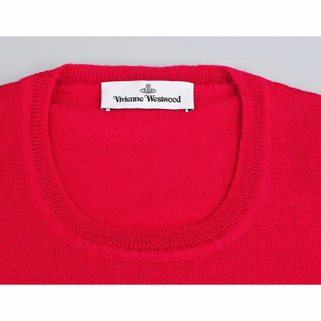 【Vivienne Westwood】Vivienne Westwood彩色刺繡土星球LOGO羊毛圓領短袖上衣(女款/紅)