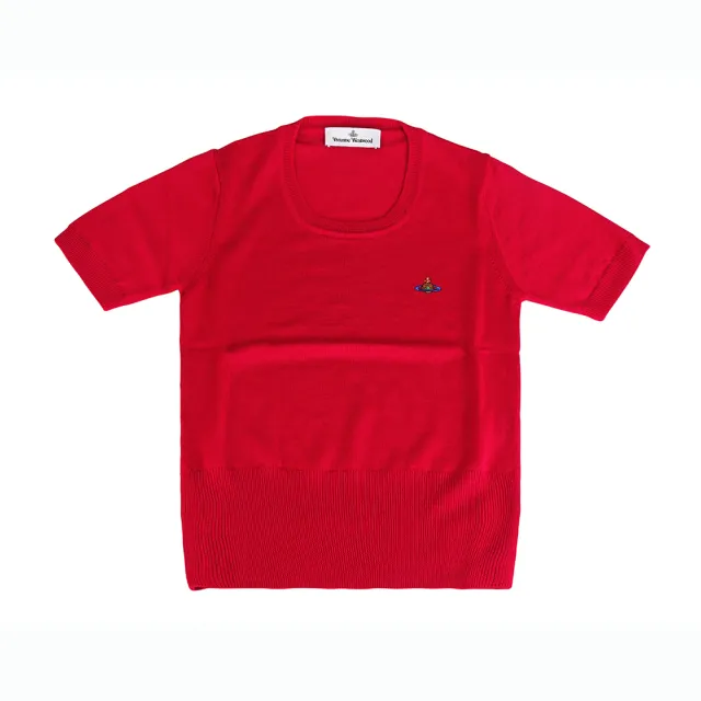【Vivienne Westwood】Vivienne Westwood彩色刺繡土星球LOGO羊毛圓領短袖上衣(女款/紅)