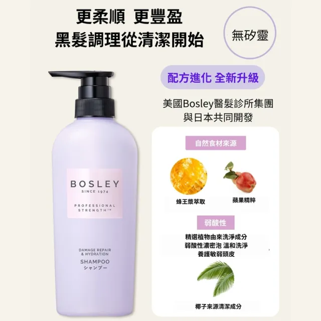 【Bosley】黑髮洗髮精400ml+黑髮洗髮精補充包320ml(黑髮養護升級版)