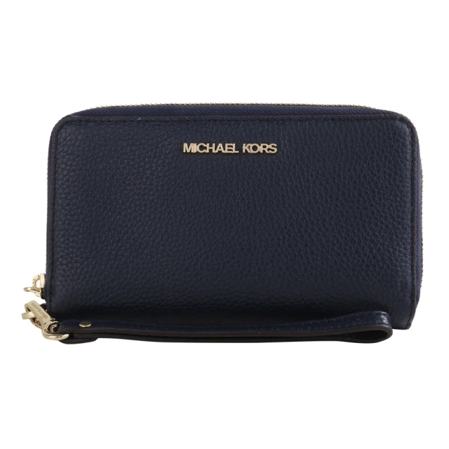 Michael Kors 金字荔枝紋皮革掛帶手機包中夾(海軍藍)