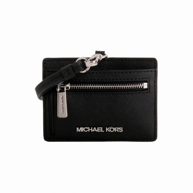 Michael Kors 銀字防刮皮革掛繩方型證件夾(黑)