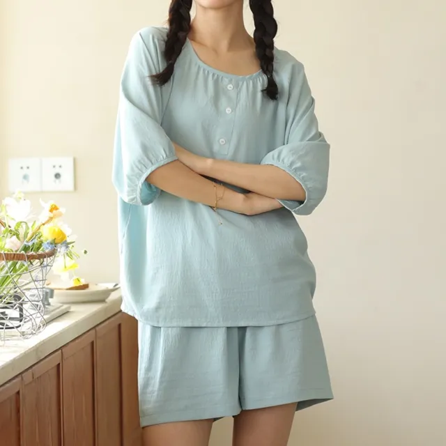 【巴黎精品】現貨+預購 女居家睡衣套裝休閒服五分袖居家服睡衣睡褲(薄款圓領柔軟短褲女家居服4色a1fr19)