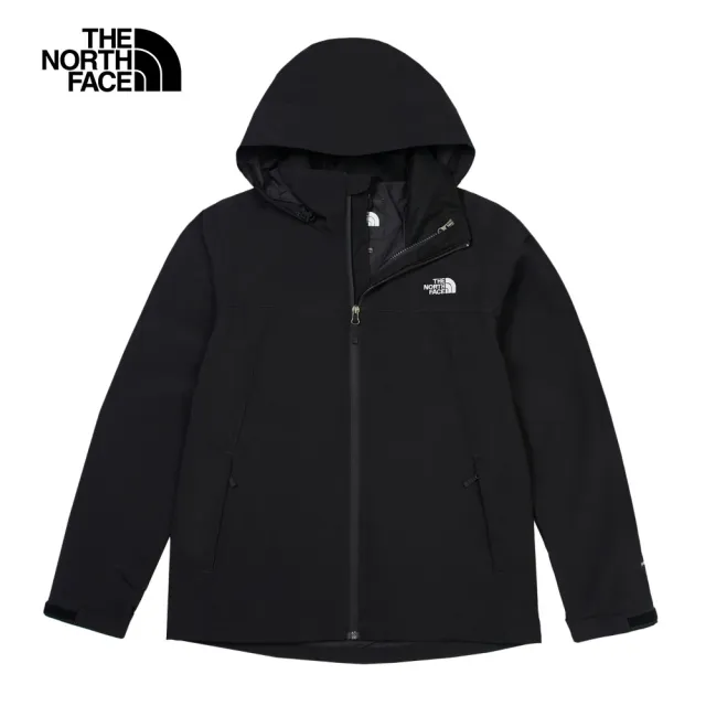 【The North Face 官方旗艦】北面女款黑色DryVent防水透氣連帽衝鋒衣｜88FY4H0(外套)