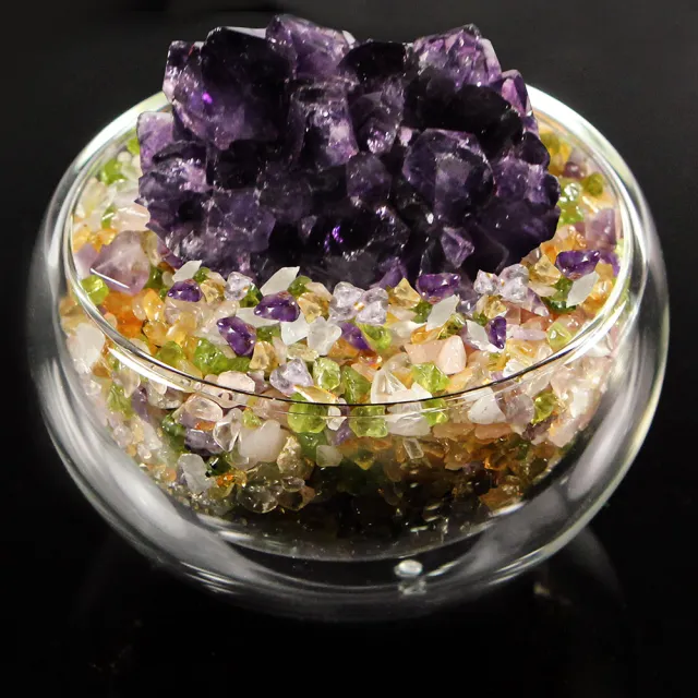【開運億姊】頂級紫水晶花/五行水晶聚寶盆-招財轉運居家風水旺九紫離火運