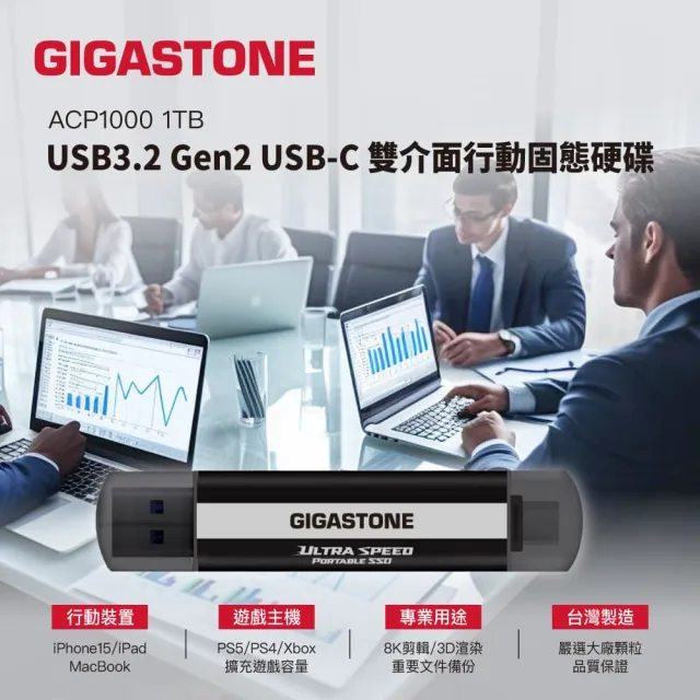 【GIGASTONE 立達】USB3.2 Gen2 1TB Type-C雙介面行動固態硬碟 ACP1000(iPhone15隨身碟/外接式硬碟SSD)