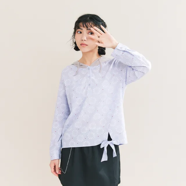 【Dailo】幾何連帽綁帶休閒長袖襯衫(藍 粉 黃/魅力商品)