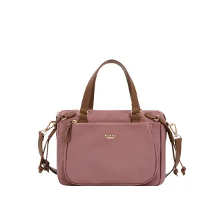 【KINAZ】抽繩多層牛皮配皮尼龍手提斜背包-豆沙甜莓-深色學院系列