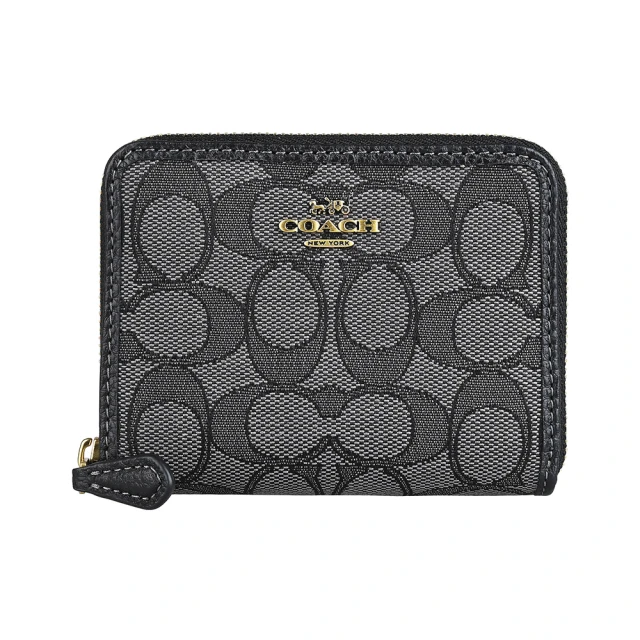 COACH COACH經典仿舊馬車LOGO刺繡帆布4卡拉鍊短夾(煙黑)