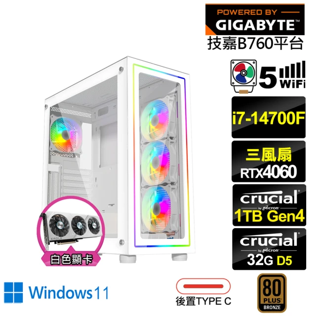 技嘉平台 i7廿核GeForce RTX 4060 Win11{冥王星K29CW}電競電腦(i7-14700F/B760/32G/1TB/WIFI)