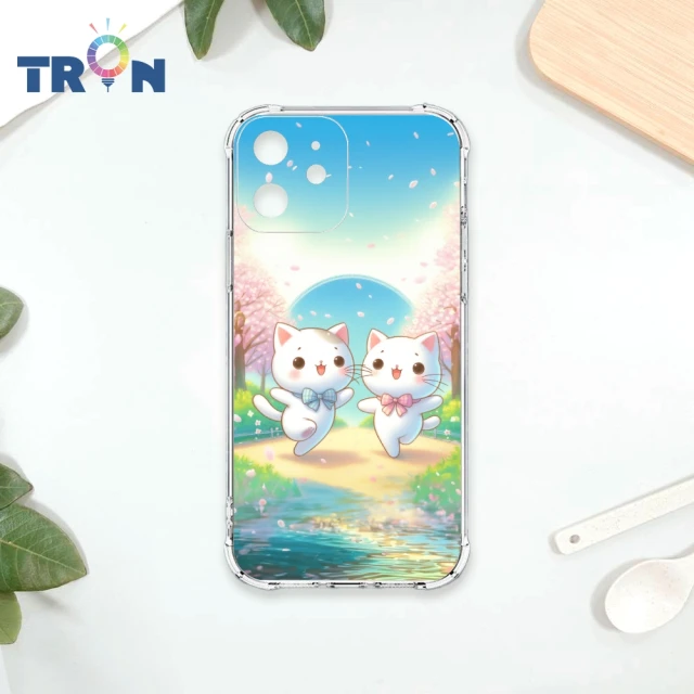 TRON IPhone 11 PRO/11/11 PRO MAX 櫻花插畫風格白貓咪 四角防摔殼 手機殼