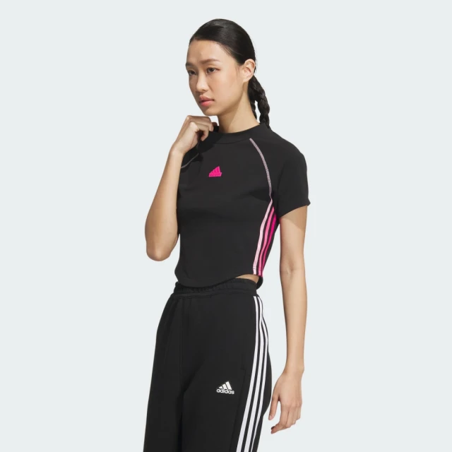 adidas 愛迪達 上衣 女款 短袖上衣 運動 CROP SS TEE 黑 JJ1114