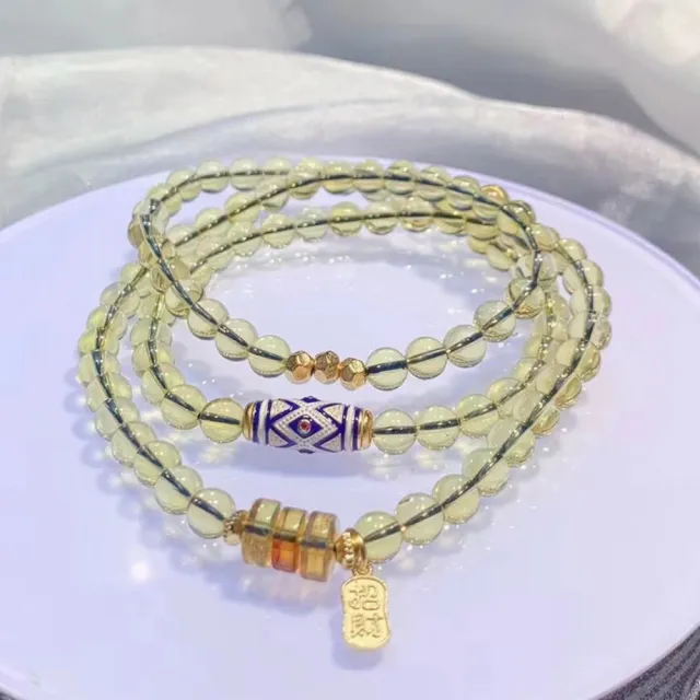 【勝弘珠寶】多明尼加藍珀招財納福三圈手串-5mm