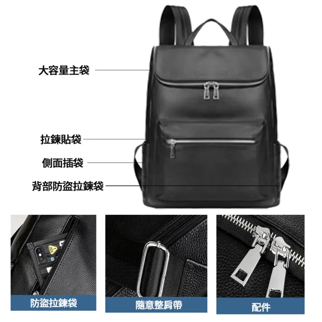 【BAGGLY&CO】雙11 真皮 男款大開口大容量商務出差頭層牛皮雙肩包(真皮包包 旅行包 商務包)
