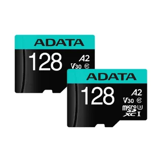 二入組【ADATA 威剛】Premier Pro microSDXC UHS-I U3 A2 V30 128G記憶卡-附轉卡