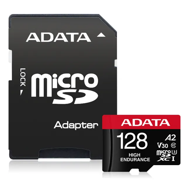 二入組【ADATA 威剛】High Endurance  microSDXC UHS-I U3 A2 V30 128G 高耐用記憶卡(附轉卡)