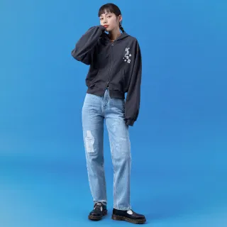 【EDWIN】女裝 BT21印花高腰丹寧錐形褲(重漂藍)