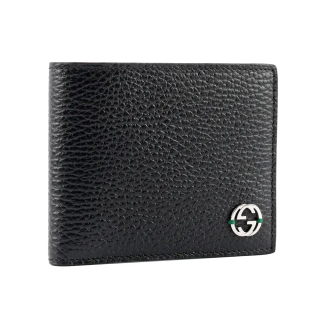 【GUCCI 古馳】金屬縫線雙G Logo牛皮雙色6卡短夾(黑色/綠色)