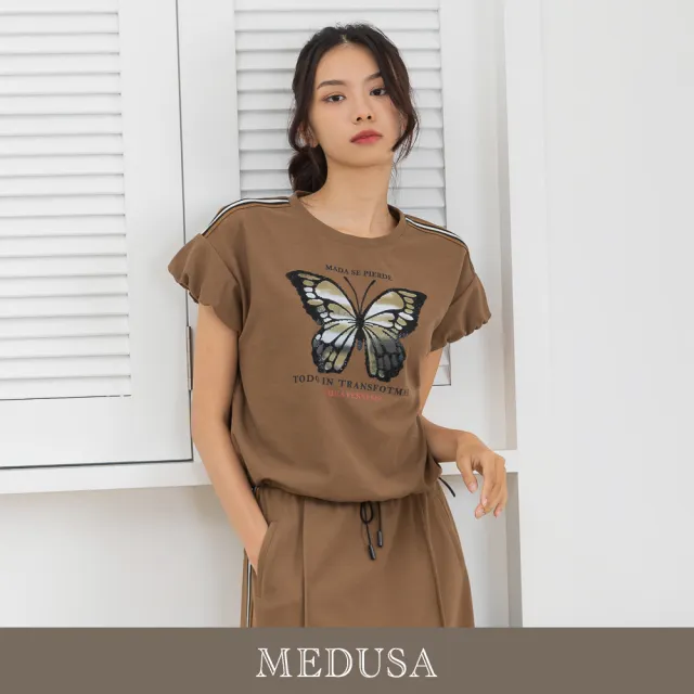 【MEDUSA 曼度莎】現貨-蝴蝶抽繩泡泡袖上衣（M-XL）｜女短袖上衣 休閒上衣(301-1140A)