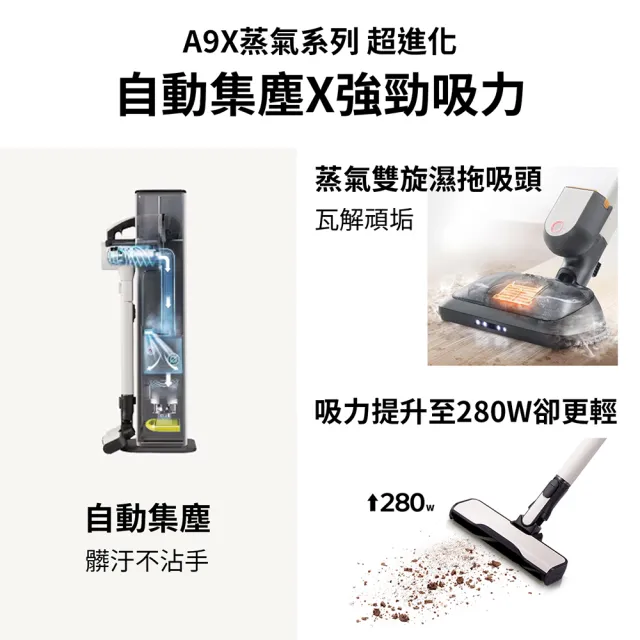 【LG 樂金】CordZero™ A9X蒸氣濕拖自動集塵無線吸塵器/吸頭收納x除蟎(A9X-STEAM 雪霧白)