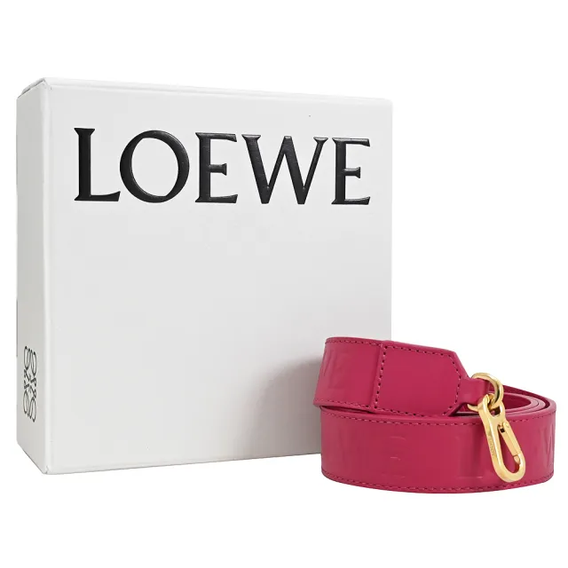 【LOEWE 羅威】經典雙面LOGO壓紋小牛皮不可調肩斜替換時尚背帶(桃粉)