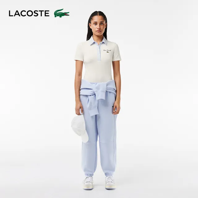 【LACOSTE】女裝-修身彈性撞色領短袖Polo衫(白色)