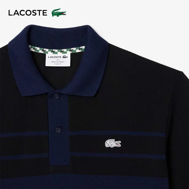 【LACOSTE】男裝-法國製造原創L.12.12條紋短袖Polo衫(海軍藍)