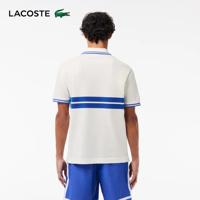 【LACOSTE】男裝-原創L.12.12徽章條紋短袖Polo衫(白色)