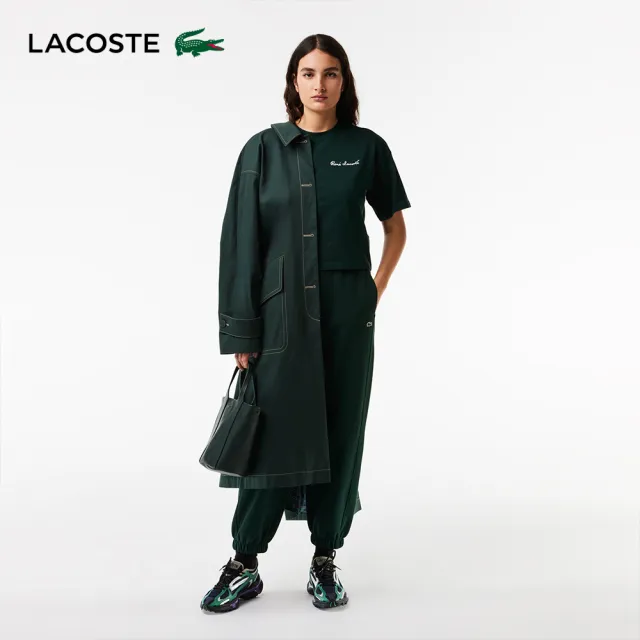 【LACOSTE】女裝-寬版文字印花短袖T恤(深綠色)