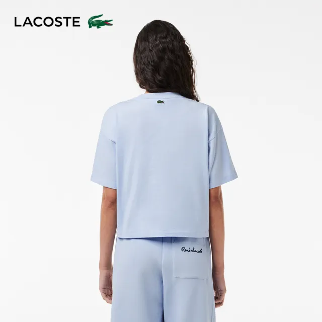 【LACOSTE】女裝-寬版文字印花短袖T恤(紫藍色)