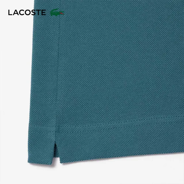 【LACOSTE】男裝-原創L.12.12徽章條紋短袖Polo衫(藍綠色)