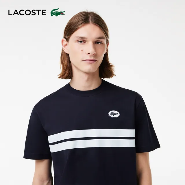 【LACOSTE】男裝-棒球風印花棉質短袖T恤(黑色)