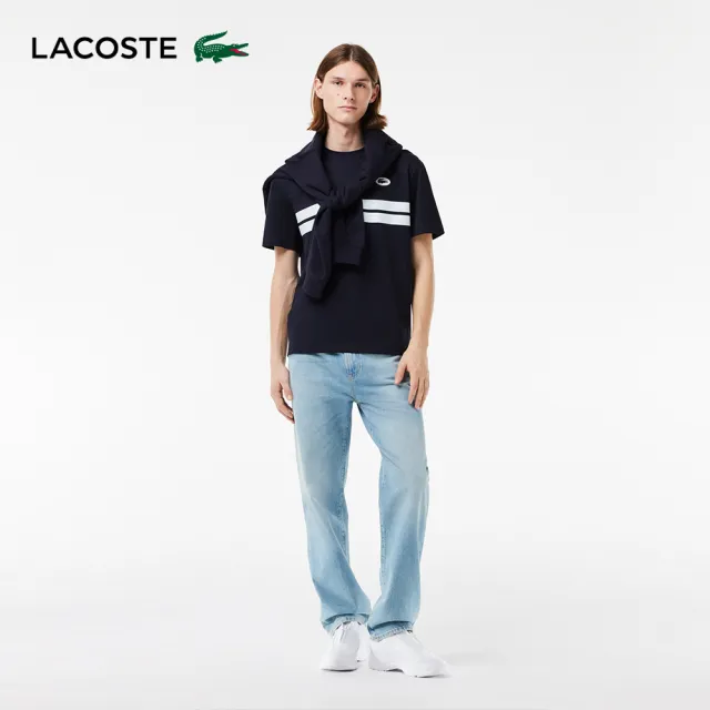 【LACOSTE】男裝-棒球風印花棉質短袖T恤(黑色)