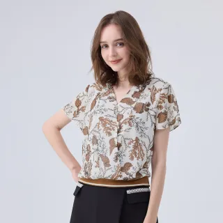 【ILEY 伊蕾】V領貝殼印花燒花上衣(白色；M-XL；1242311419)