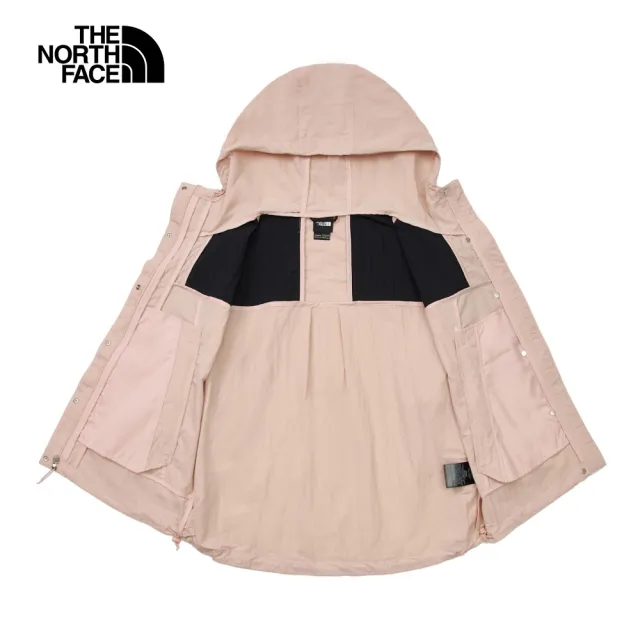 【The North Face 官方旗艦】北面女款粉黑拚接DWR防潑水下擺抽繩連帽外套｜81RXHZI