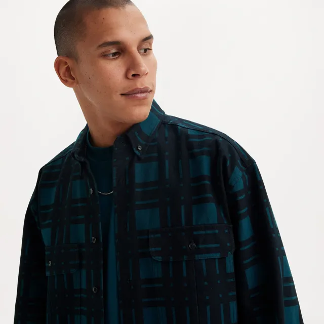 【LEVIS】Skateboarding™ 男款街頭寬鬆版長袖條格紋外套式襯衫 上衣 熱賣單品 A0953-0010