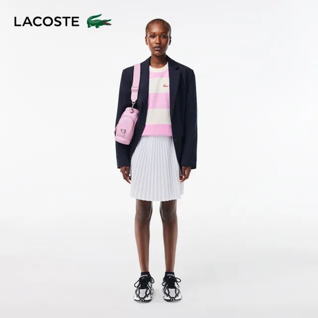 【LACOSTE】女裝-法國製Oversize條紋運動上衣(白/粉配色)